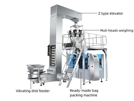 Máquina de embalaje de bolsas de papel con accionamiento eléctrico para granos de café y nueces con varias cabezas de pesaje
