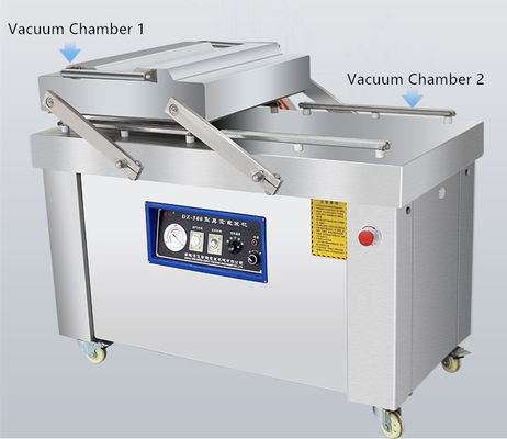 Máquina de embalaje a vacío semiautomática de doble cámara de carne de pollo seca para el mercado