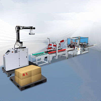 Diseño de línea de embalaje de cartón erector totalmente automático con velocidad de paletización de 8-12pcs/min