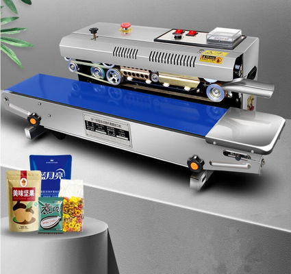 Sellador de banda horizontal automático para bolsas de plástico con película de tamaño de mesa de transporte 800 * 150mm