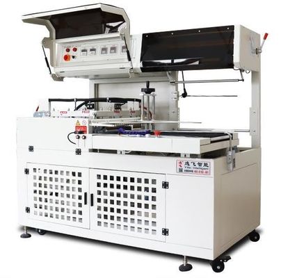 Máquina de sellado y corte de película de plástico PE POF PVC automática con accionamiento eléctrico con máquina de embalaje de contracción térmica