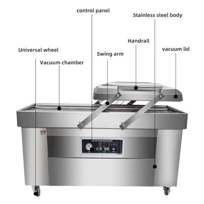 Sellador con doble cámara de gas de nitrógeno para embalaje de alimentos rápidos y verduras