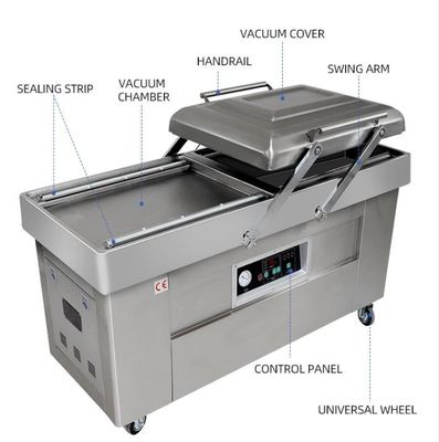 Sellador con doble cámara de gas de nitrógeno para embalaje de alimentos rápidos y verduras