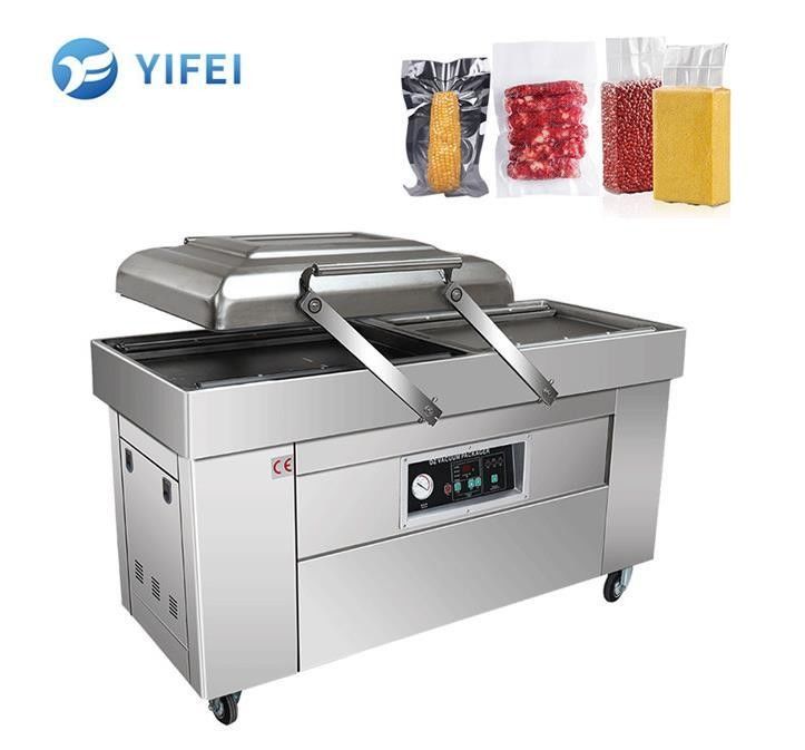 Máquina de embalaje a vacío de doble cámara para mariscos carne salada pescado seco carne de cerdo carne de res y arroz