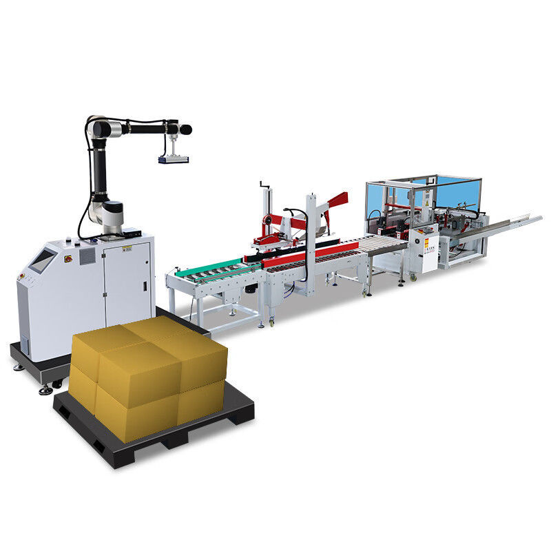 Diseño de línea de embalaje de cartón erector totalmente automático con velocidad de paletización de 8-12pcs/min