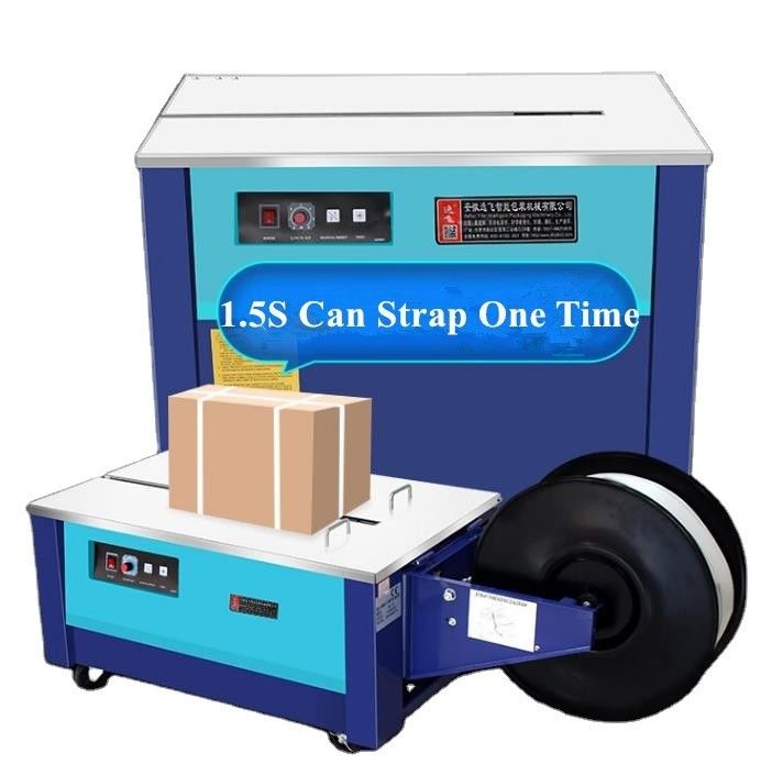 Máquina semiautomática de embalaje de plástico con correas para cajas de cartón de 90 kg de capacidad