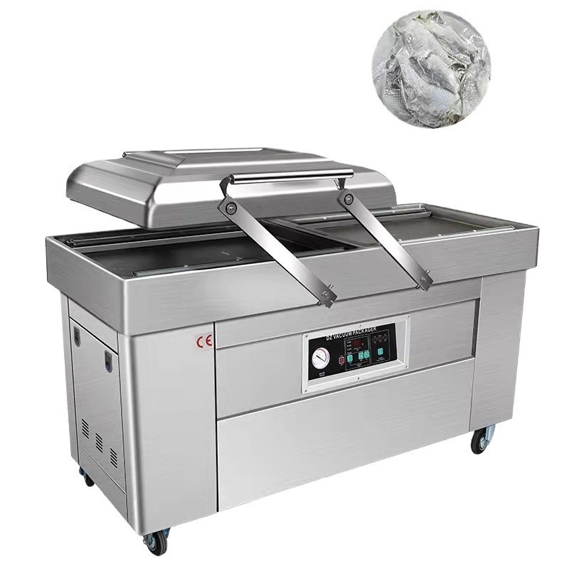 Máquina de embalaje de vacío de doble cámara de 1500W para arroz de grano ladrillo caviar dátiles pescado