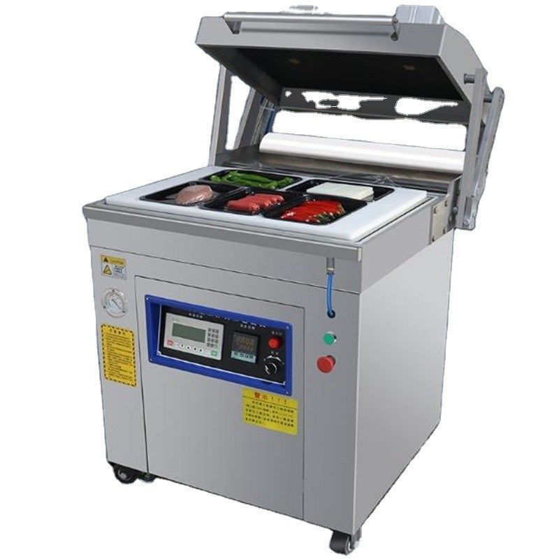Máquina de sellado de bandejas de vacío vertical para carne, pescado, comida lista, alimentos congelados, pasta de durián