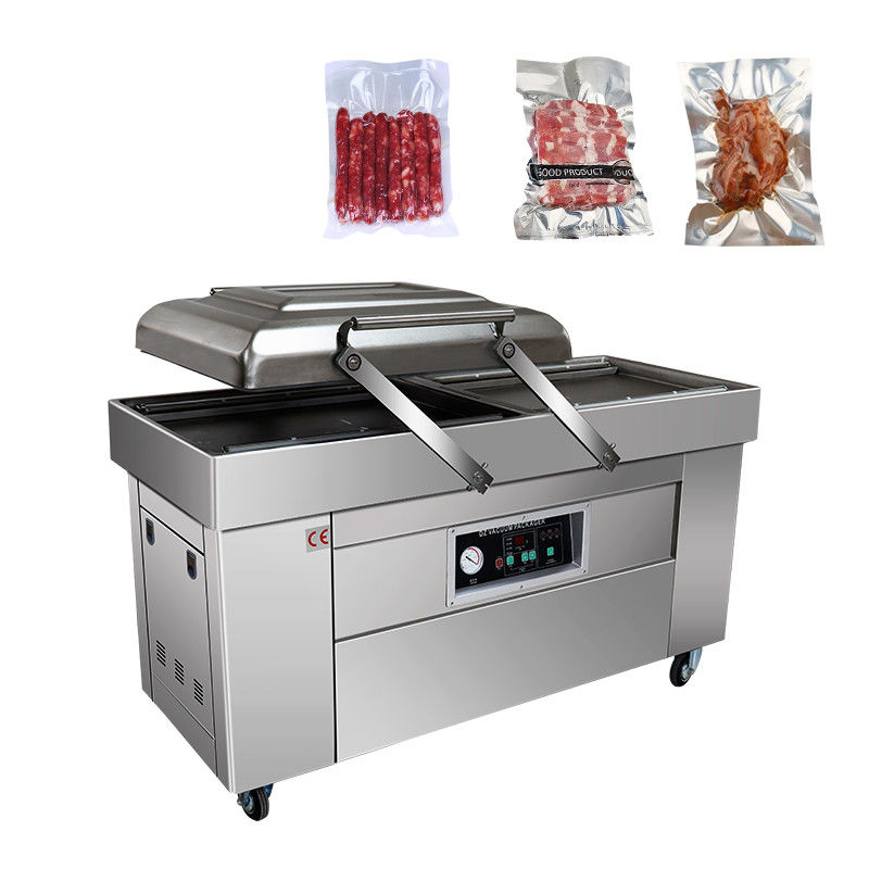 Máquina de sellado de embalaje de bolsas de vacío de doble cámara para alimentos hechas con materiales